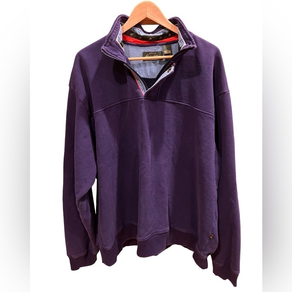 Orvis 1/4 Zip Signature Sweatshirt Mens Size Large Blue Cotton Fleece Lined 2X